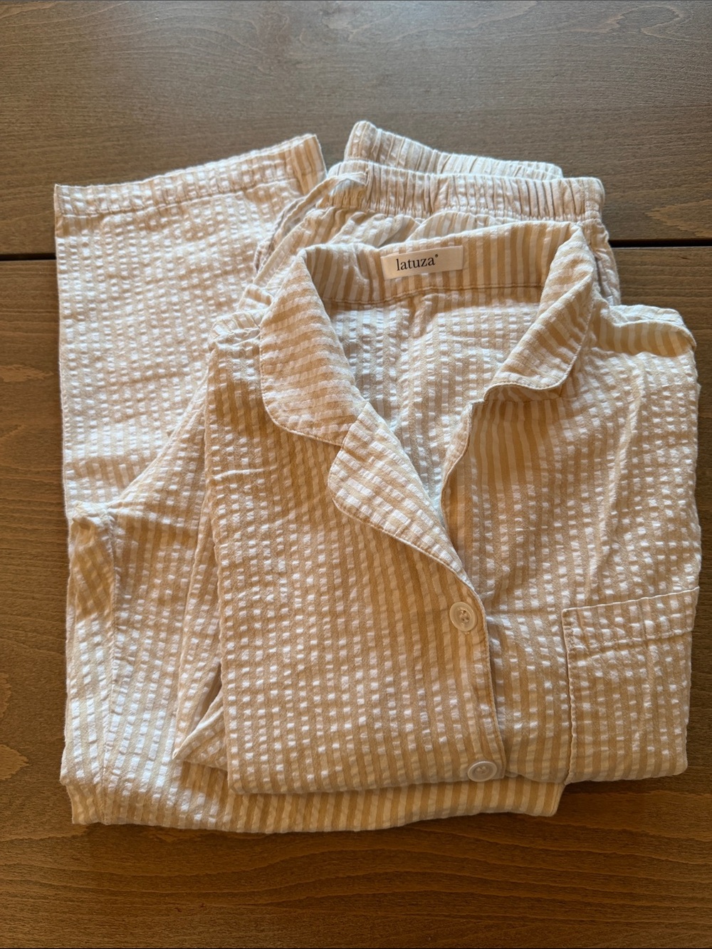Latuza Women's Cream Seersucker Pajama Set Pants & Top
